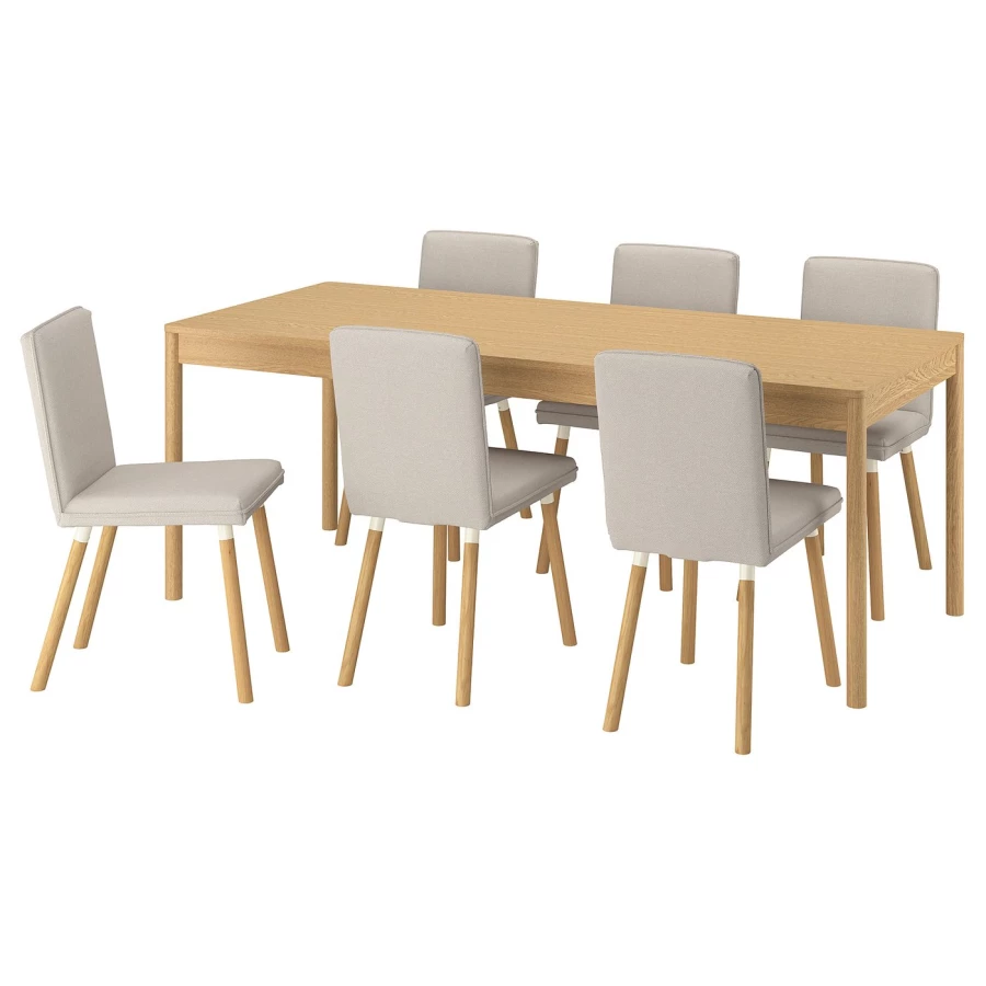 Стол и 6 стульев - IKEA TONSTAD / ТОНСТАД ИКЕА, 200х85 см, светло-коричневый/серый (изображение №1)