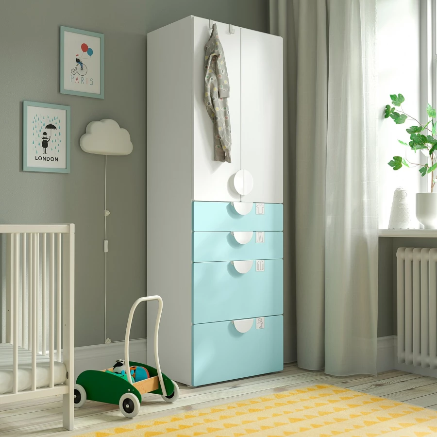 Шкаф детский - IKEA SMÅSTAD/SMASTAD, 60x42x181 см, белый/голубой, СМОСТАД ИКЕА (изображение №2)