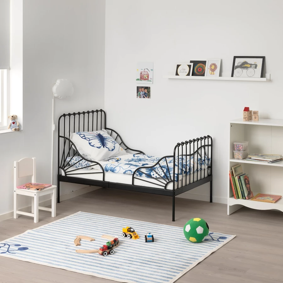 Кровать одноярусная - IKEA MINNEN/LURÖY/LUROY/МИННЕН /ЛУРОЙ ИКЕА, 80x200 см, черный/белый (изображение №2)