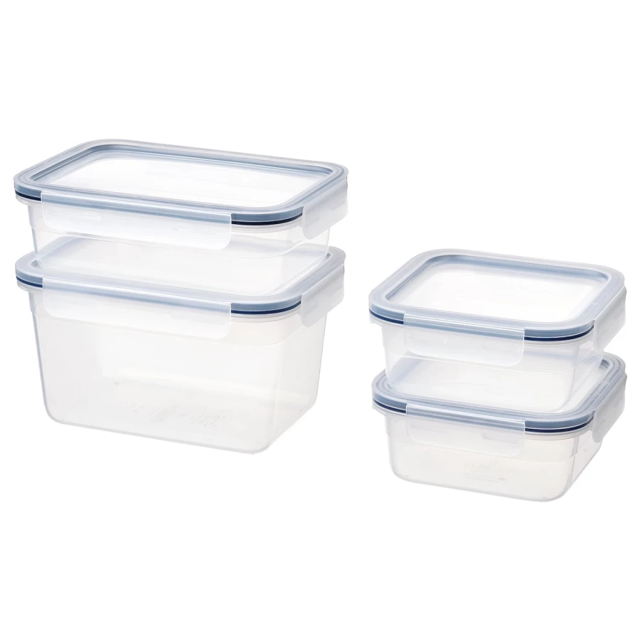 Набор контейнеров для продуктов с крышкой, 4 шт. - IKEA 365+, 1/2/0.75 л, пластик, ИКЕА 365+ (изображение №1)