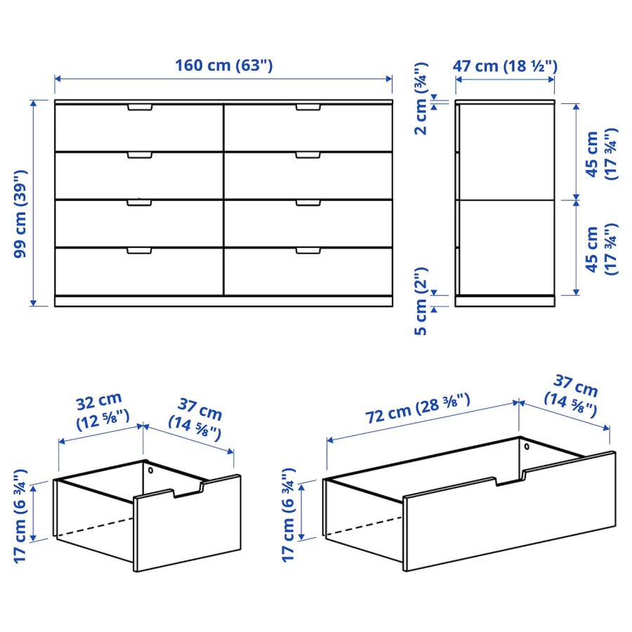 Комод - IKEA NORDLI/НОРДЛИ ИКЕА, 47х99х160 см, белый (изображение №5)