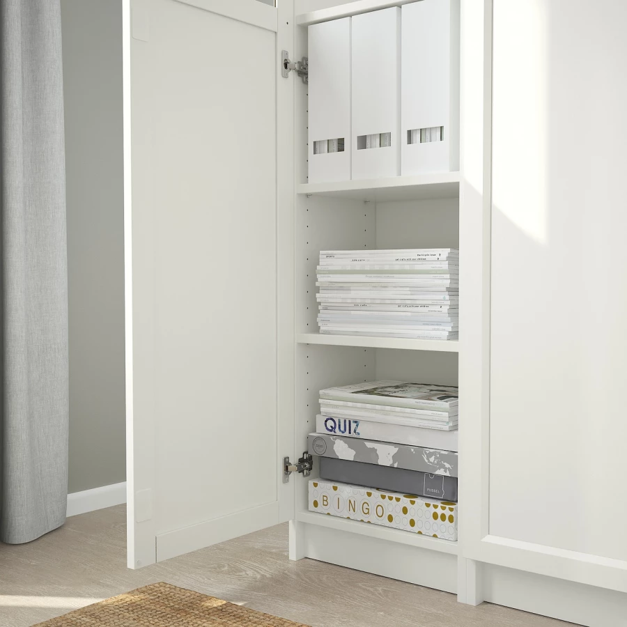 Книжный шкаф с дверцей - BILLY/OXBERG IKEA/ БИЛЛИ/ОКСБЕРГ ИКЕА, 30х120х202 см, белый (изображение №3)