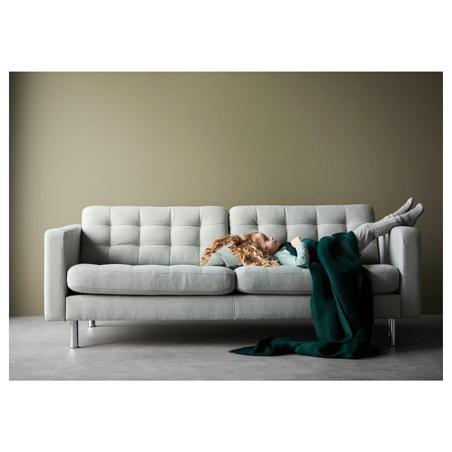 3-местный диван - IKEA LANDSKRONA, 78x89x204см, серый/светло-серый, ЛАНДСКРОНА ИКЕА (изображение №4)