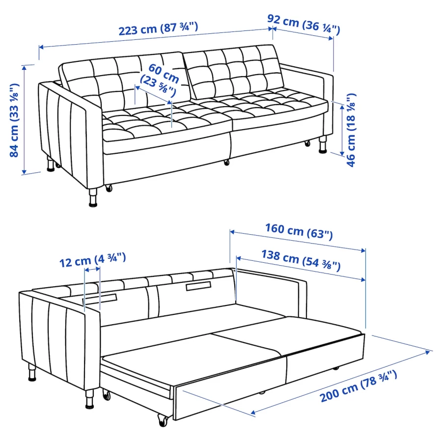 3-местный диван-кровать - IKEA LANDSKRONA, 84x92x223см, черный, кожа, ЛАНДСКРУНА ИКЕА (изображение №8)