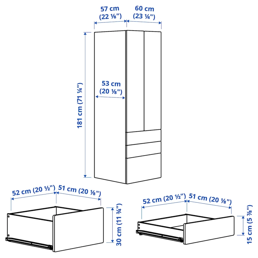Шкаф - PLATSA/ SMÅSTAD / SMАSTAD  IKEA/ ПЛАТСА/СМОСТАД  ИКЕА, 60x57x181 см, белый/серый (изображение №8)