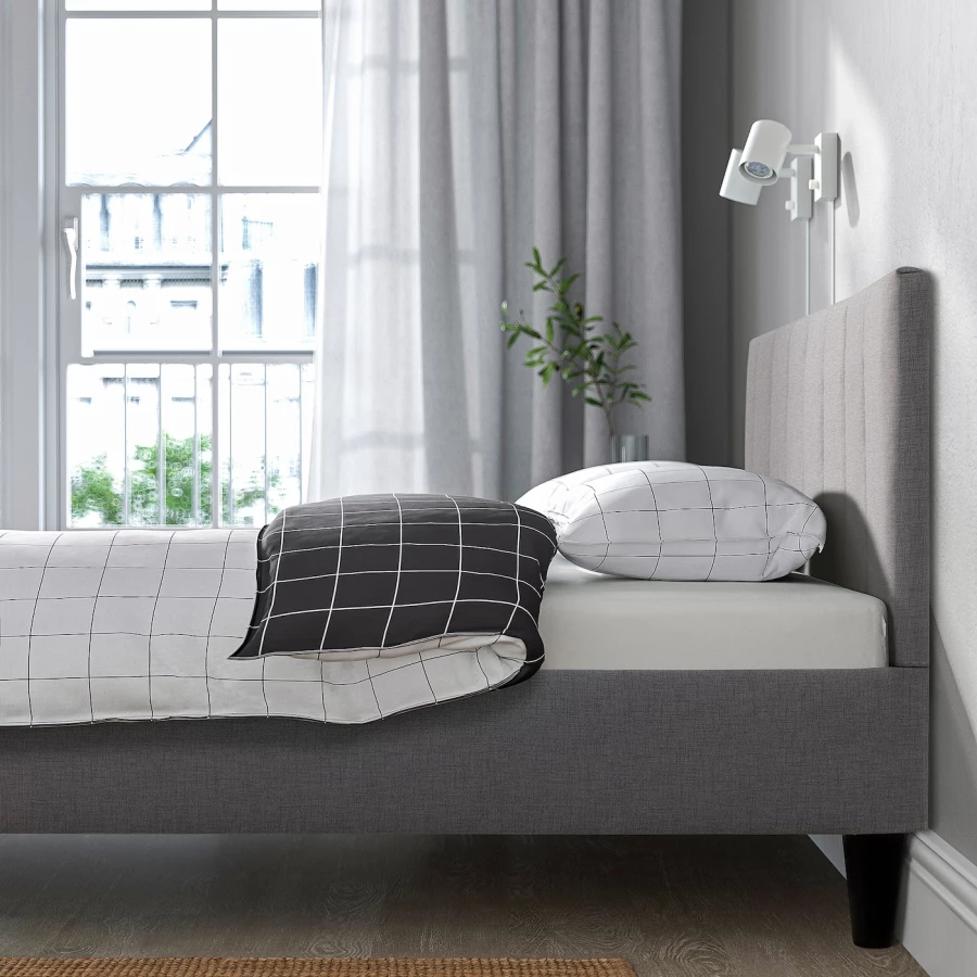 Каркас кровати с мягкой обивкой - IKEA FALUDDEN, 200х140 см, серый, ФАЛЮДДЕН ИКЕА (изображение №6)