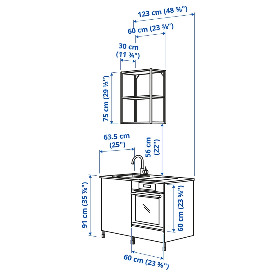 Комбинация для кухонного хранения  - ENHET  IKEA/ ЭНХЕТ ИКЕА, 123x63,5x222 см, белый/серый/бежевый (изображение №3)