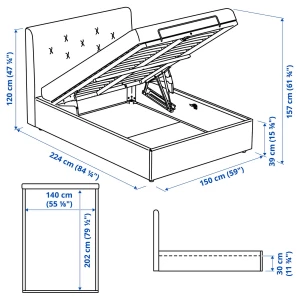 Второе фото. Кровать с местом для хранения - IKEA IDANÄS/IDANAS, 200х140 см, темно-серый, ИДАНЭС ИКЕА