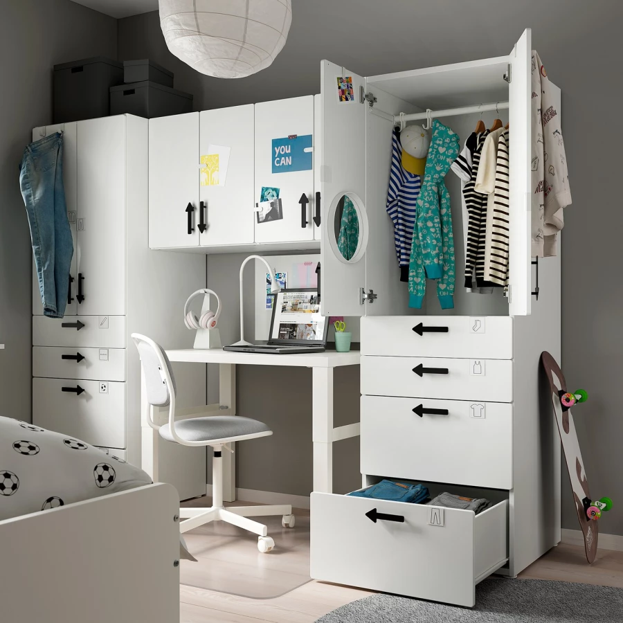 Детская гардеробная комбинация - IKEA PLATSA SMÅSTAD/SMASTAD, 181x57x240см, белый/светло-коричневый, ПЛАТСА СМОСТАД ИКЕА (изображение №3)