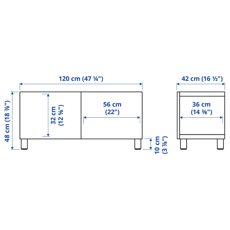 Тумба под ТВ с дверцами - IKEA BESTÅ/BESTA/БЕСТО ИКЕА, 42х48х120 см, белый/темно-серый (изображение №4)