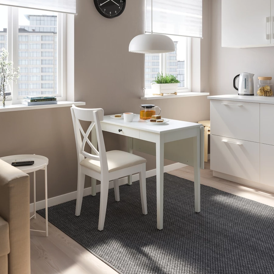 Кухонный стол - IDANÄS/INGOLF IKEA/ИДАНАС/ИНГОЛЬФ ИКЕА, 107х55х9 см, белый (изображение №2)