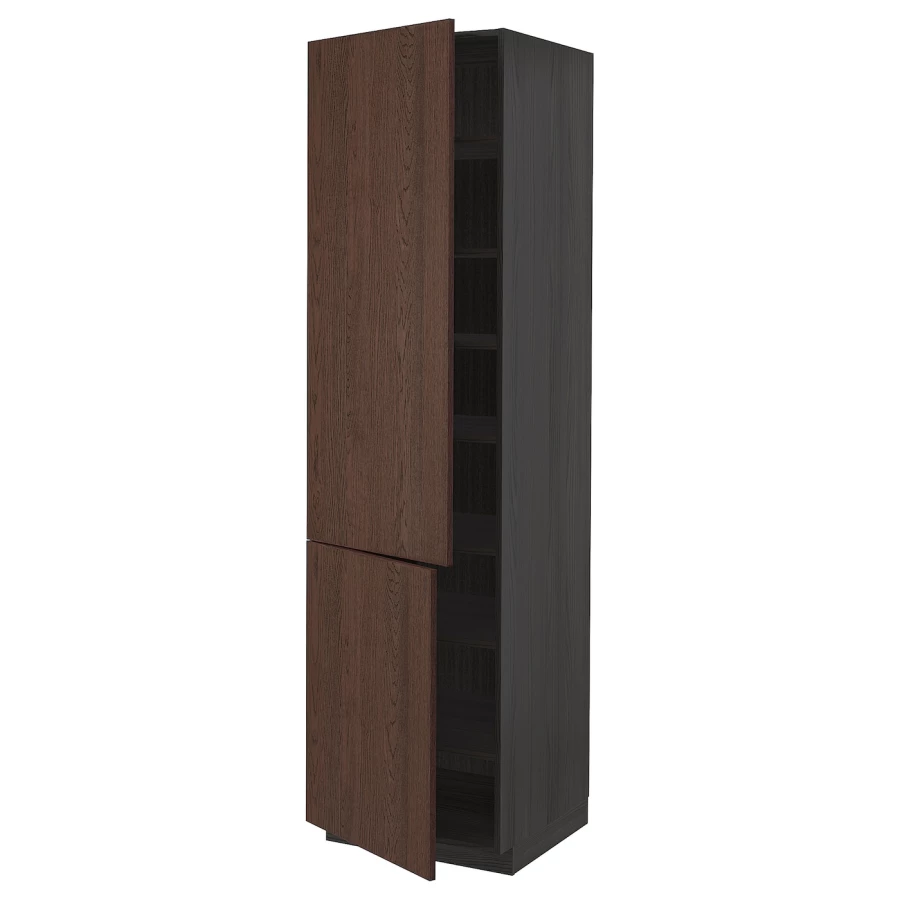 Высокий шкаф - IKEA METOD/МЕТОД ИКЕА, 220х60х60 см, черный/коричневый (изображение №1)