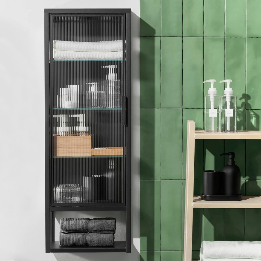 Навесной шкаф - MOSSJÖN / MOSSJОN IKEA/ МОССДЖОН  ИКЕА, 36x18x102 см, черный (изображение №2)