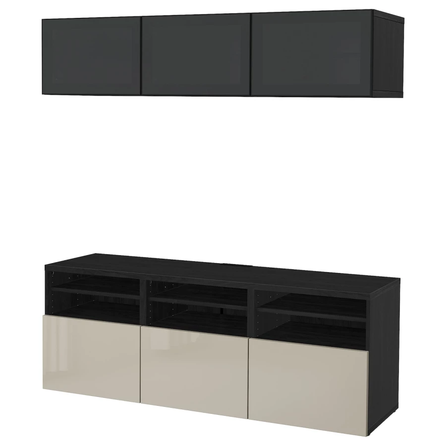 Комбинация для хранения ТВ - IKEA BESTÅ/BESTA, 192x42x180см, черный/светло-коричневый, БЕСТО ИКЕА (изображение №1)
