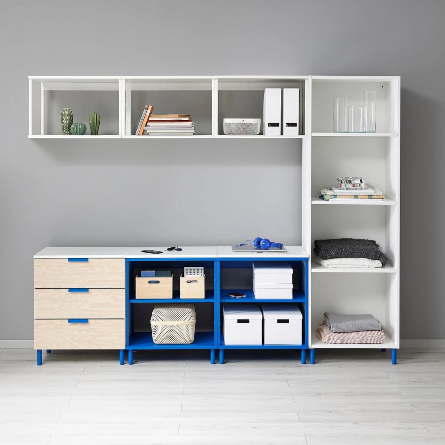 Комбинация для хранения - PLATSA  IKEA/ ПЛАТСА  ИКЕА, 191х240 см, под беленый дуб/белый/синий (изображение №2)