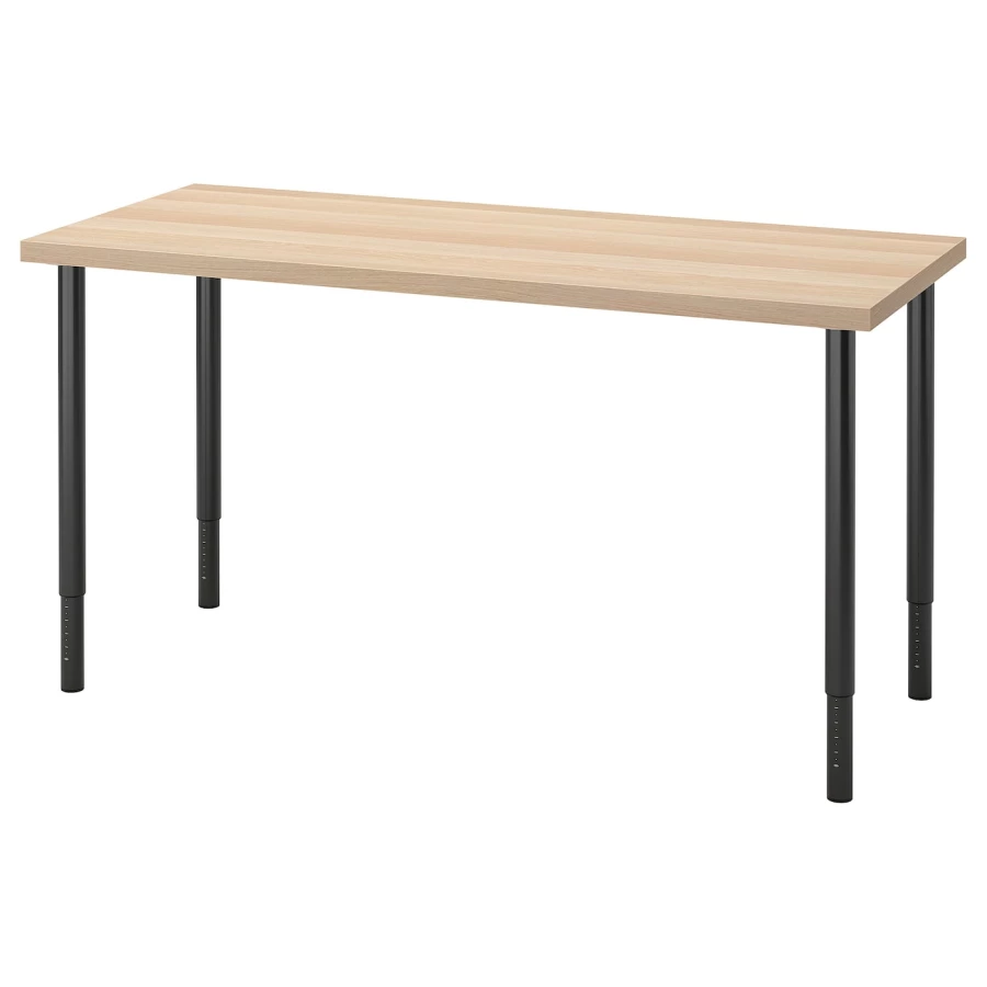 Письменный стол - IKEA LAGKAPTEN/OLOV, 140х60х63-93 см, под беленый дуб/черный, ЛАГКАПТЕН/ОЛОВ ИКЕА (изображение №1)