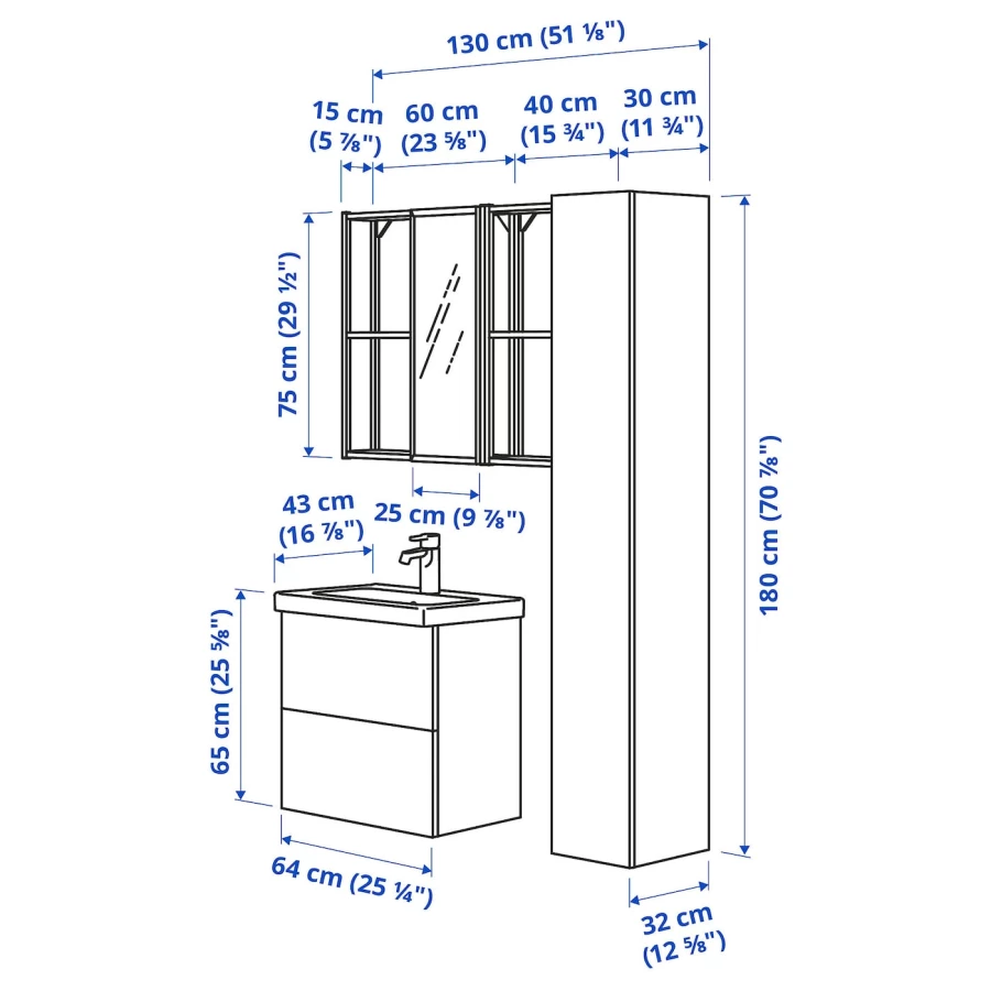 Комбинация для ванной - IKEA ENHET, 64х43х65 см, антрацит/белый, ЭНХЕТ ИКЕА (изображение №3)