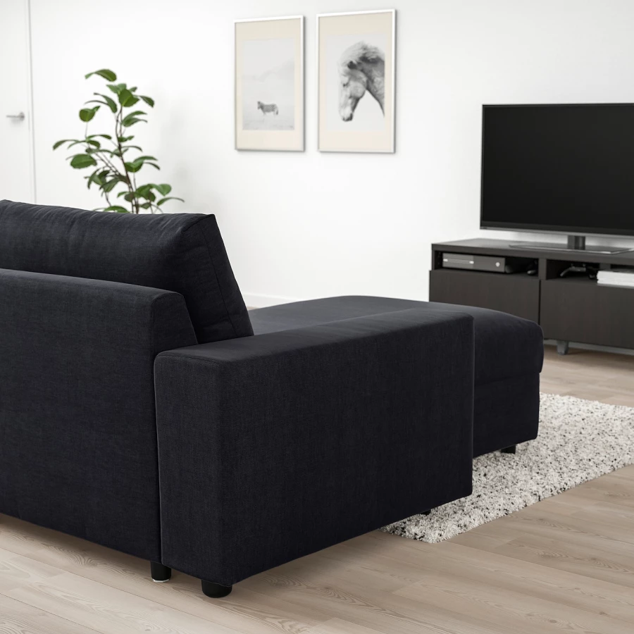 5-местный угловой диван со спальным местом - IKEA VIMLE/SAXEMARA, сине-черный, 256/356х164х83 см, 140х200 см, ВИМЛЕ ИКЕА (изображение №7)