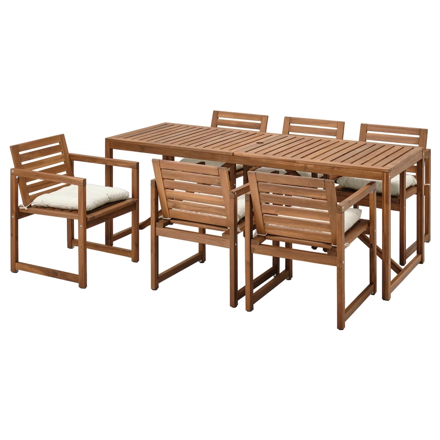 Стол +6 стульев с подлокотниками - NÄMMARÖ IKEA/НАММАРО ИКЕА, 44х44х7 см, коричневый (изображение №1)