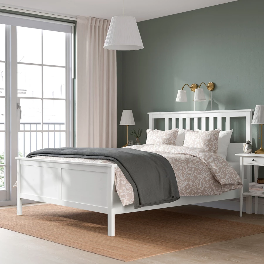 Каркас кровати - IKEA HEMNES, 200х140 см, матрас средне-жесткий, белый, ХЕМНЕС ИКЕА (изображение №8)