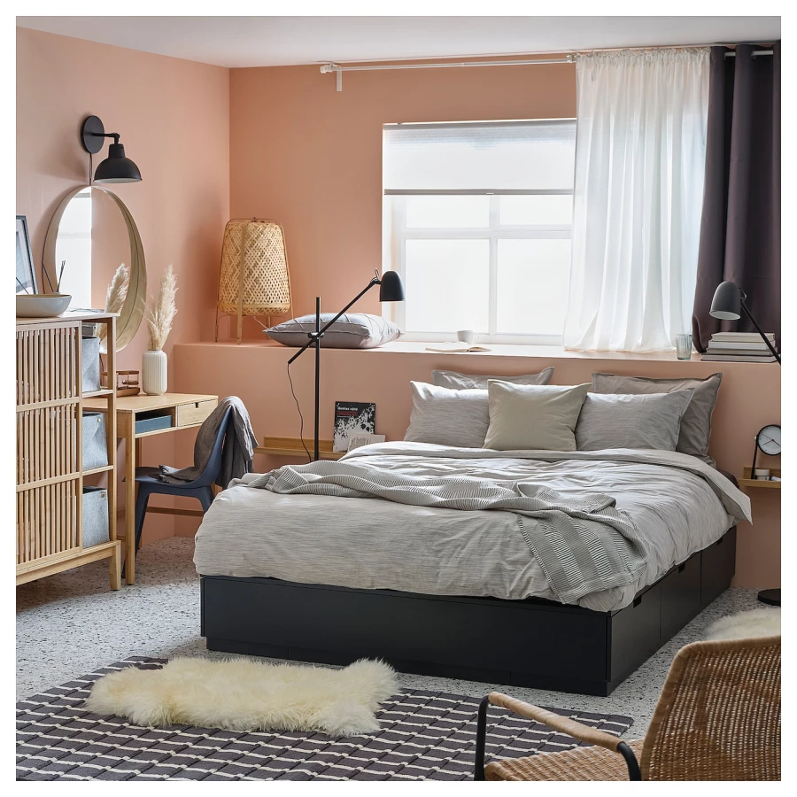 Каркас кровати с ящиками - IKEA NORDLI, 200х140 см, черный, НОРДЛИ ИКЕА (изображение №2)