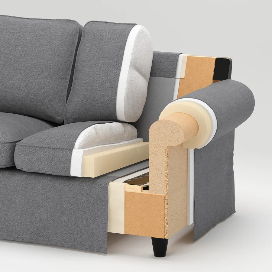 3-местный диван с шезлонгом - IKEA EKTORP, 88x88x252см, серый, ЭКТОРП ИКЕА (изображение №5)