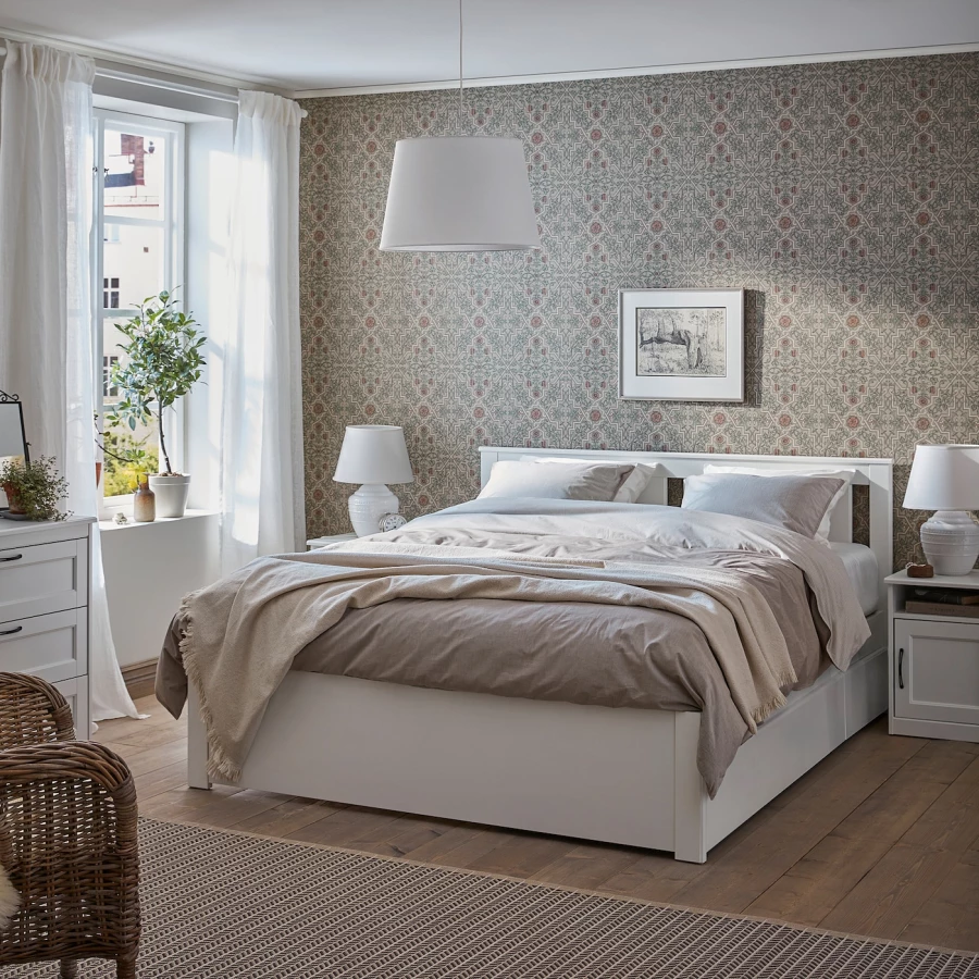 Каркас кровати с 4 ящиками для хранения - IKEA SONGESAND/LÖNSET/LONSET, 200х160 см, белый, СОНГЕСАНД/ЛОНСЕТ ИКЕА (изображение №3)
