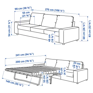 3-местный диван с шезлонгом - IKEA VIMLE, 98x275см, бежевый, ВИМЛЕ ИКЕА