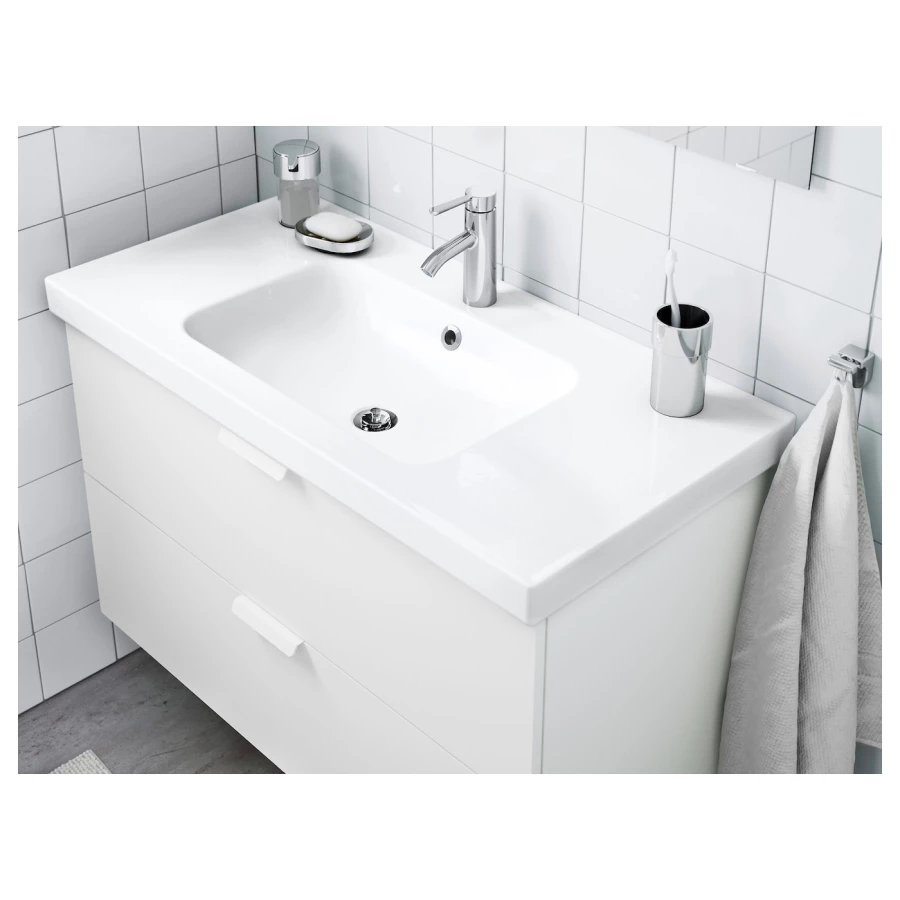 Раковина - IKEA ODENSVIK, 100х49х6 см, белый, ОДЕНСВИК ИКЕА (изображение №2)