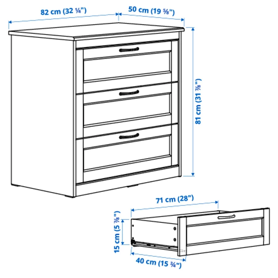 Комод с 3 ящиками - IKEA SONGESAND/СОНГЕСАНД ИКЕА, 50х81х82 см, белый (изображение №6)