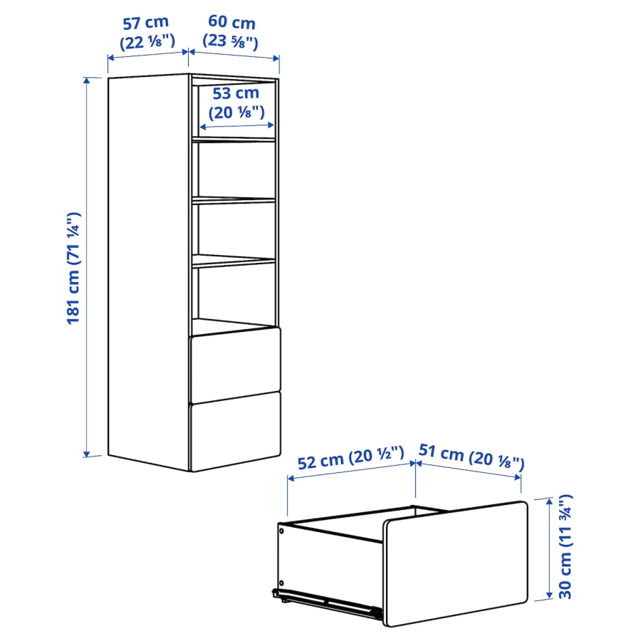 Детский книжный шкаф - PLATSA/SMÅSTAD IKEA/ ПЛАТСА/СМАСТАД ИКЕА, 57х60х181 см, белый (изображение №4)