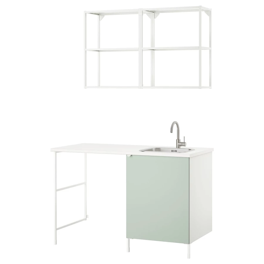 Кухонная комбинация  - ENHET  IKEA/ ЭНХЕТ ИКЕА, 139х87.5 см, белый/зеленый (изображение №1)