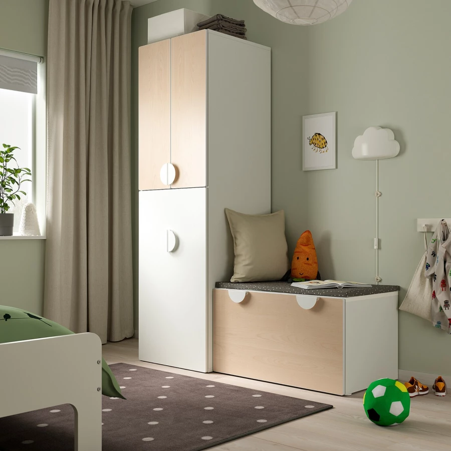 Шкаф детский - IKEA SMÅSTAD/SMASTAD, 150x57x196 см, белый/светло-коричневый, СМОСТАД ИКЕА (изображение №2)