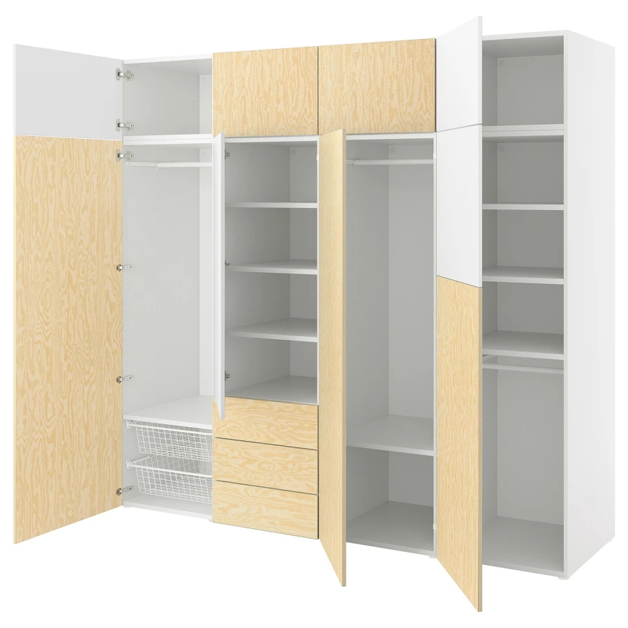 Шкаф 9 дверей + 3 ящика - IKEA PLATSA/ПЛАТСА ИКЕА, 57х240х221 см, белый/бежевый (изображение №1)