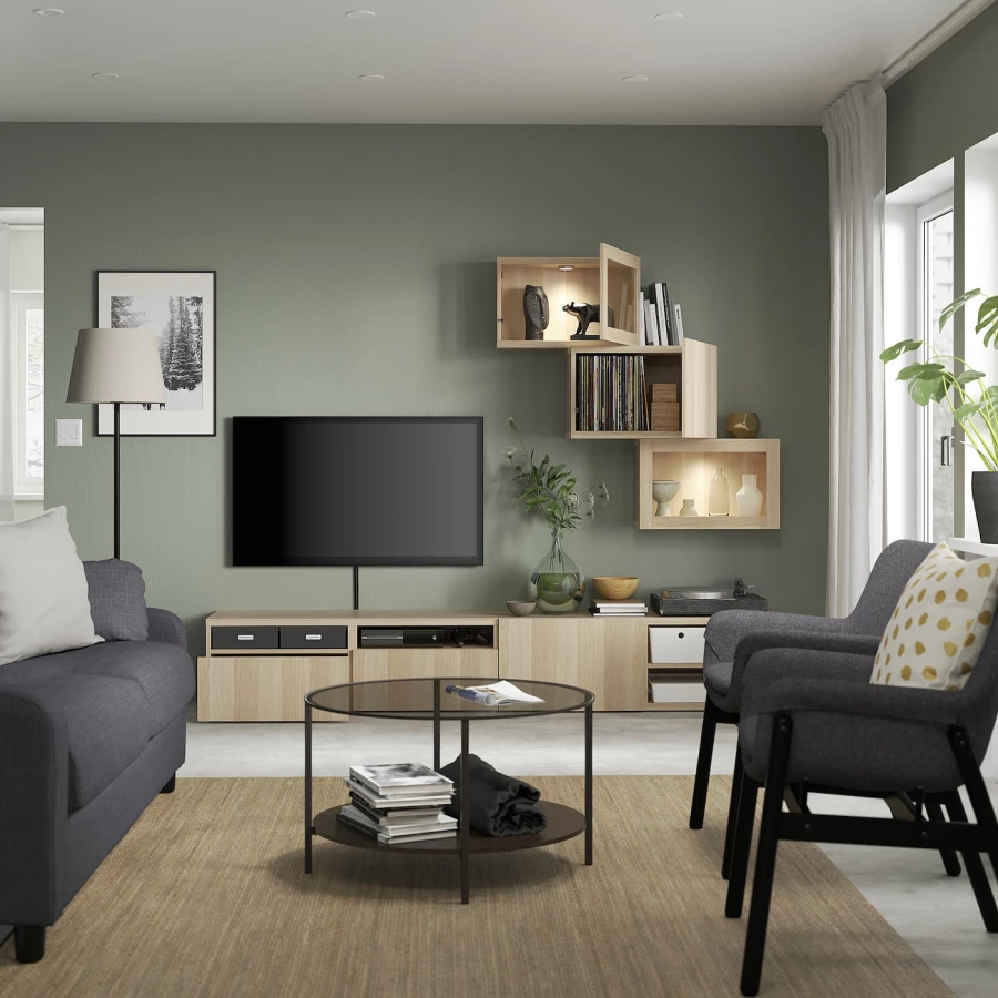 Комбинация для хранения ТВ - IKEA BESTÅ/BESTA, 190x42x240см, светло-коричневый, БЕСТО ИКЕА (изображение №2)