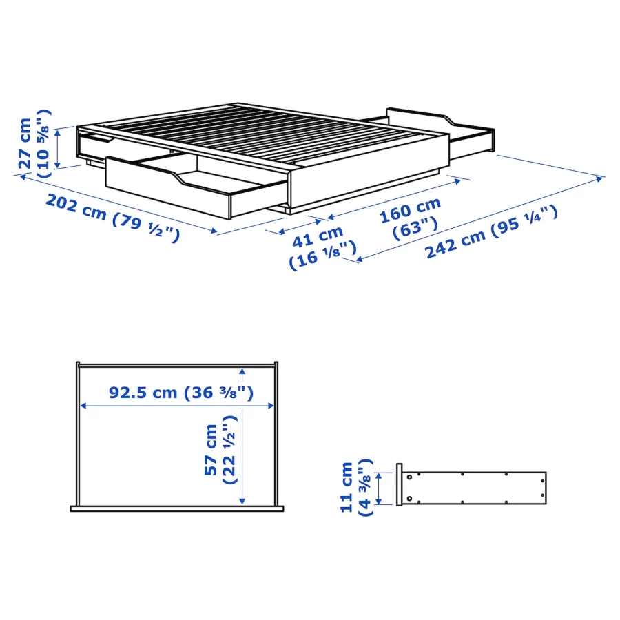 Основание двуспальной кровати с выдвижными ящиками - IKEA MANDAL, 200х160 см, береза/белый, МАНДАЛЬ ИКЕА (изображение №6)
