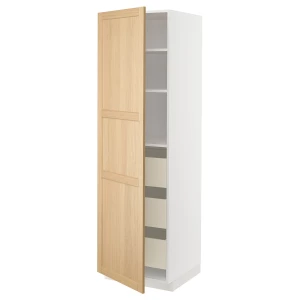 Высокий шкаф с ящиками - IKEA METOD/MAXIMERA/МЕТОД/МАКСИМЕРА ИКЕА, 200х60х60 см, белый/светло-коричневый