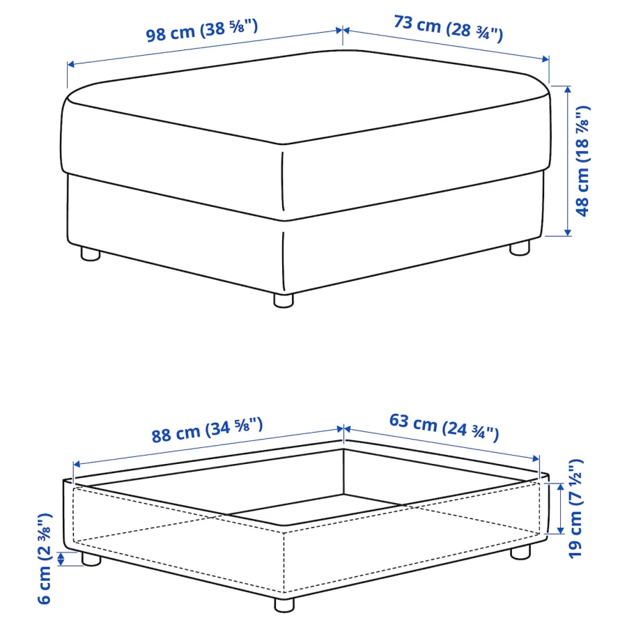 Пуф с отделением для хранения - IKEA VIMLE, 98х73х48 см, серый, ВИМЛЕ ИКЕА (изображение №7)