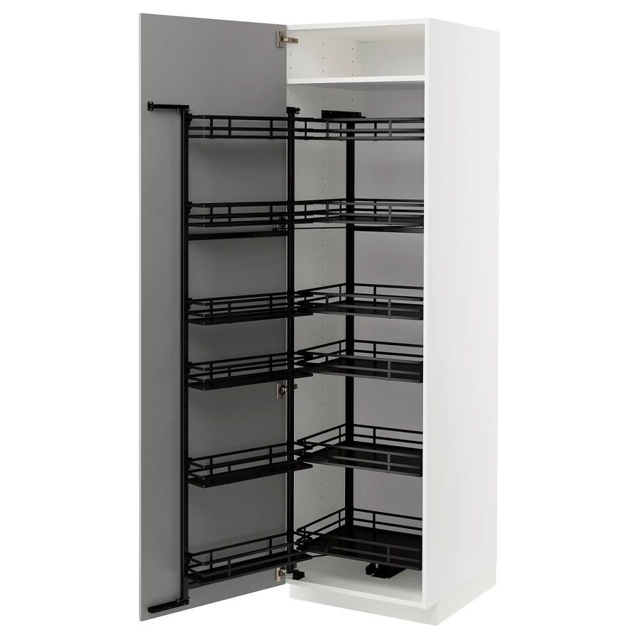 Высокий шкаф с выдвижной кладовой - IKEA METOD/МЕТОД ИКЕА, 60х60х200 см, белый/серый (изображение №1)