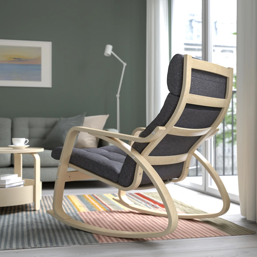 Кресло-качалка - IKEA POÄNG/POANG/ПОЭНГ ИКЕА, 68х94х95 см, темно-серый (изображение №3)