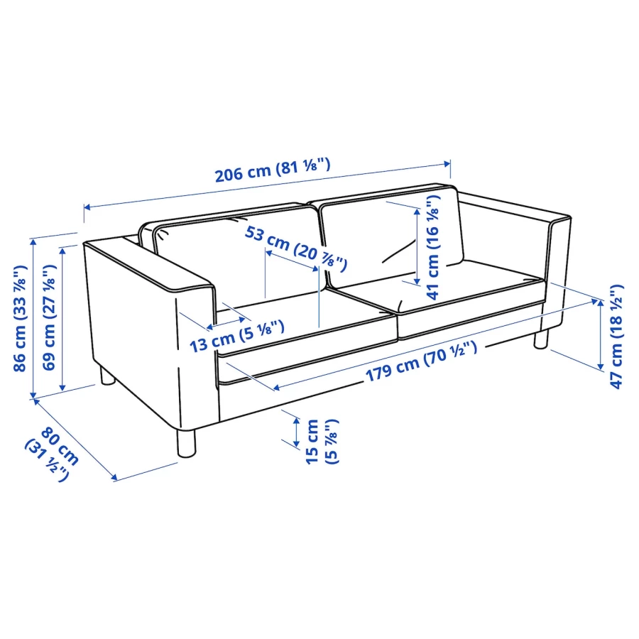 3-местный диван - IKEA PÄRUP/PARUP, 80x206см, черный, ПАРУП ИКЕА (изображение №9)