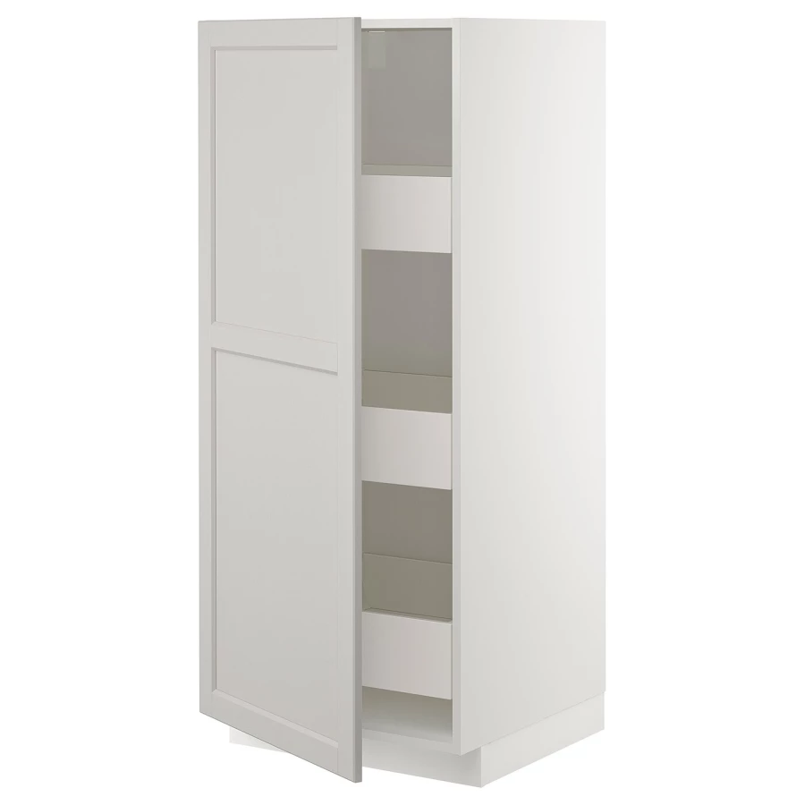 Высокий шкаф с ящиками - IKEA METOD/MAXIMERA/МЕТОД/МАКСИМЕРА ИКЕА, 140х60х60 см, белый/светло-серый (изображение №1)