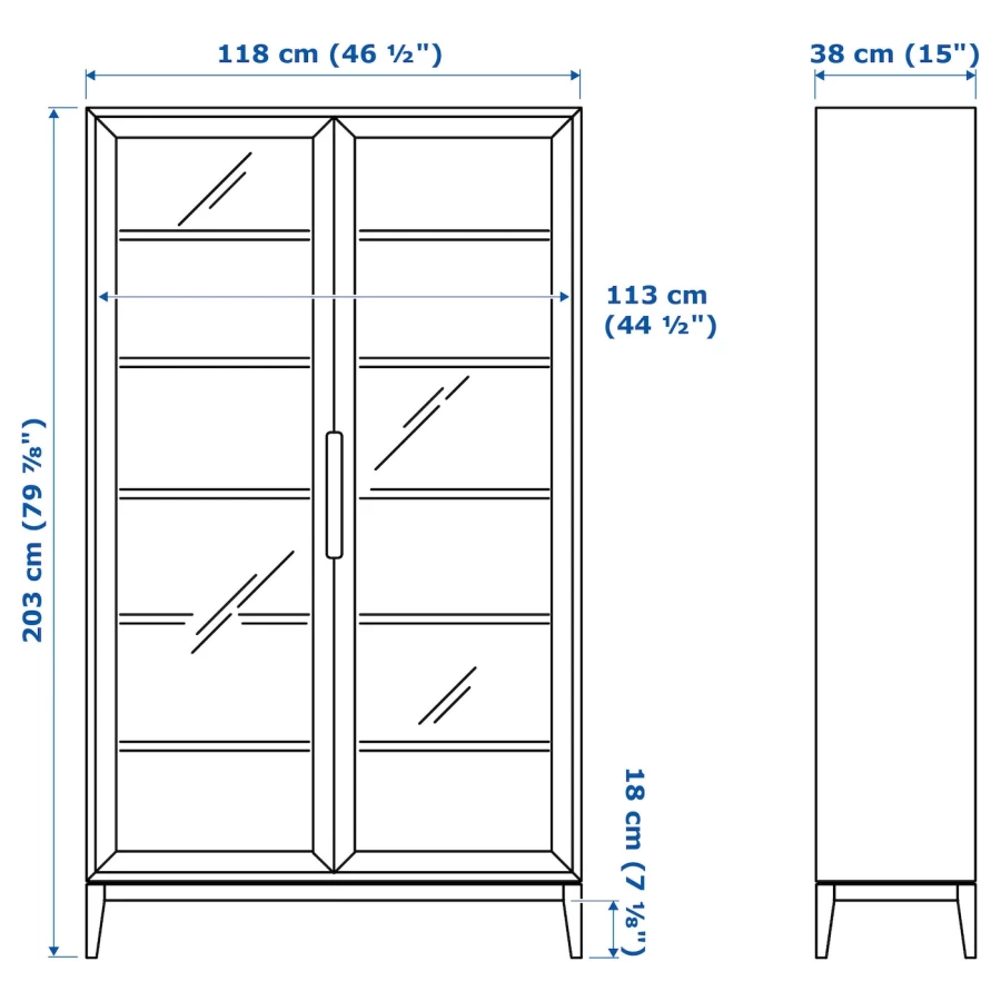 Шкаф со стеклянными дверцами  - REGISSÖR IKEA/ РЕЖИССЕР/РЕЖИСЁР ИКЕА, 118x203х38 см, черный/прозрачный (изображение №5)