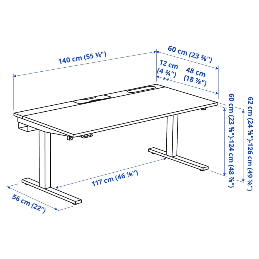 Письменный стол с регулировкой высоты - IKEA MITTZON/МИТТЗОН ИКЕА, белый/черный (изображение №4)