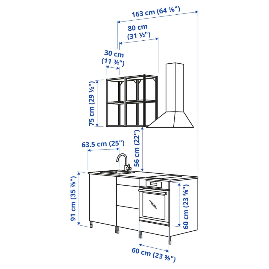 Комбинация шкафов для прачечной и кухни - ENHET  IKEA/ ЭНХЕТ ИКЕА, 163x63,5x222 см, белый/серый/бежевый (изображение №3)