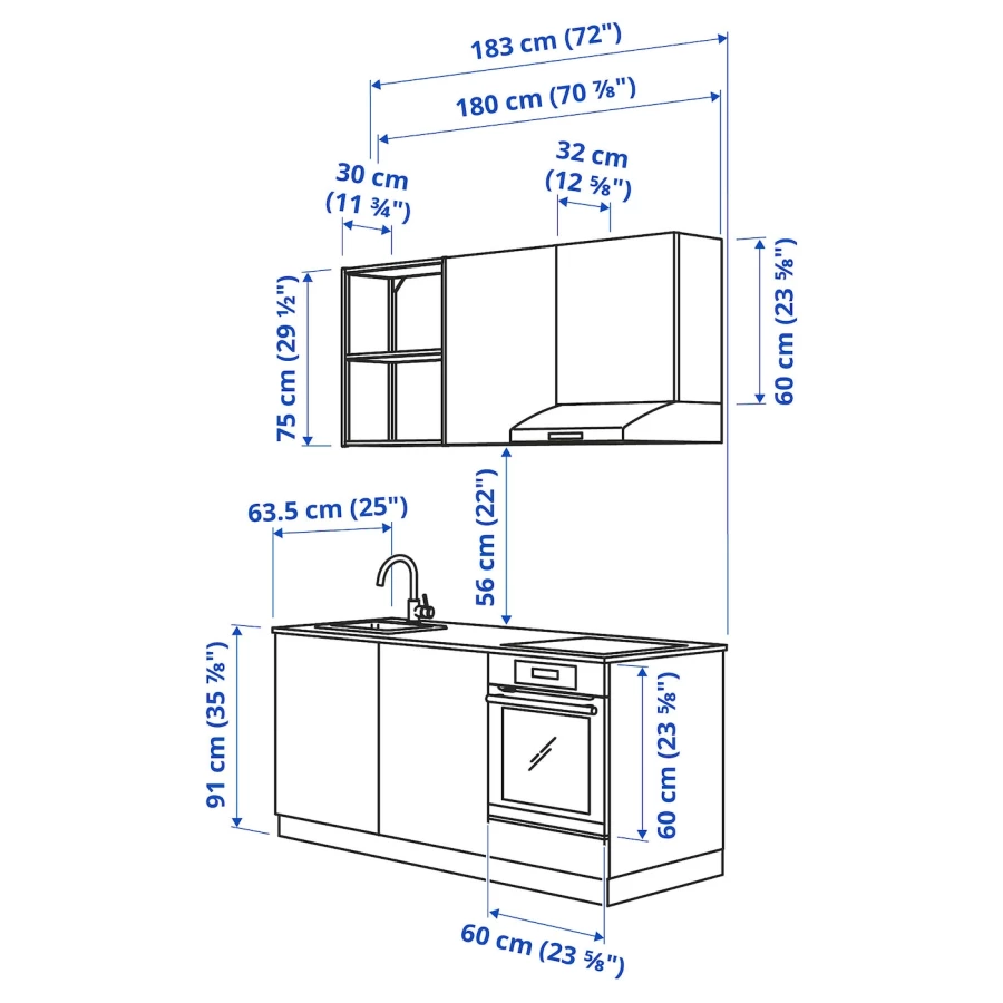 Кухня -  ENHET  IKEA/ ЭНХЕТ ИКЕА, 222х183 см, белый/серый (изображение №4)