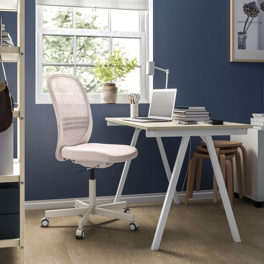 Комбинация для хранения, стол и кресло - IKEA TROTTEN/FLINTAN, 120х70 см, 56х47х34 см, бело-бежевый ТРОТТЕН/ФЛИНТАН ИКЕА (изображение №4)