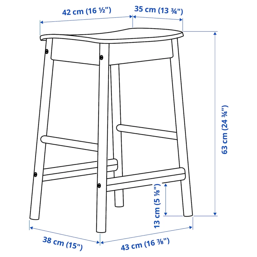 Барный стул - IKEA  RÖNNINGE/RONNINGE /РЁННИНГЕ  ИКЕА, 38х43х63 см, береза (изображение №8)
