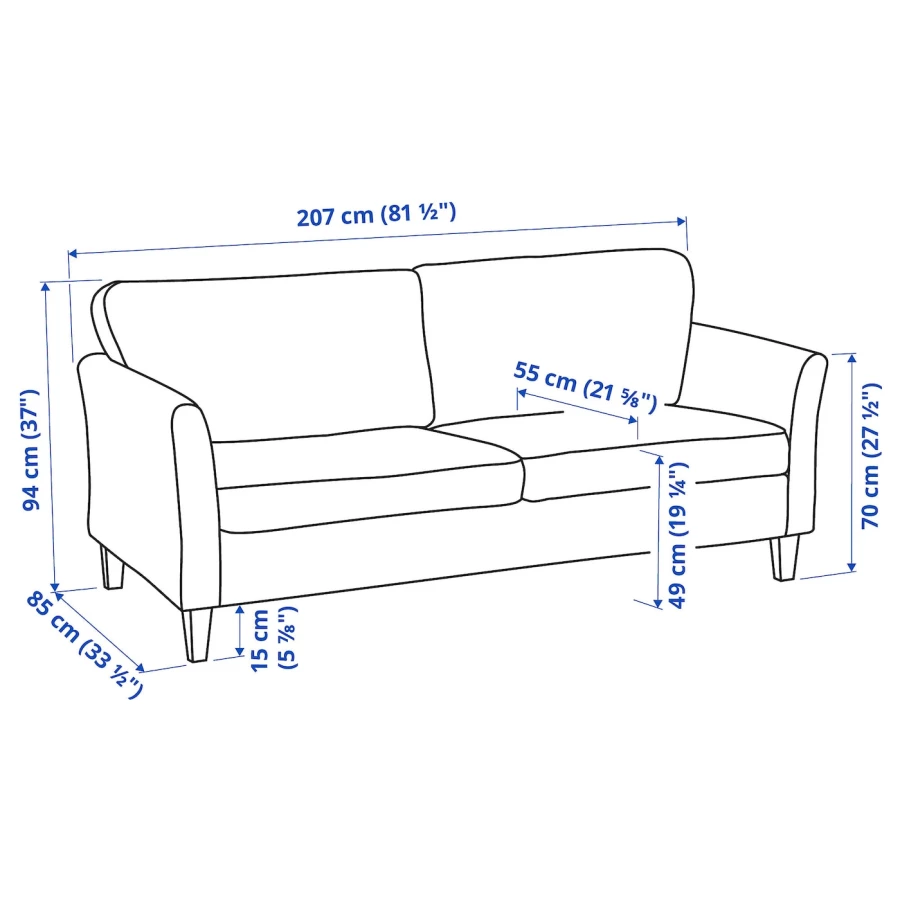 Диван 3-местный - IKEA EKHOLMA/ИКХОЛМА  ИКЕА, 207x85см, светло-бежевый (изображение №6)