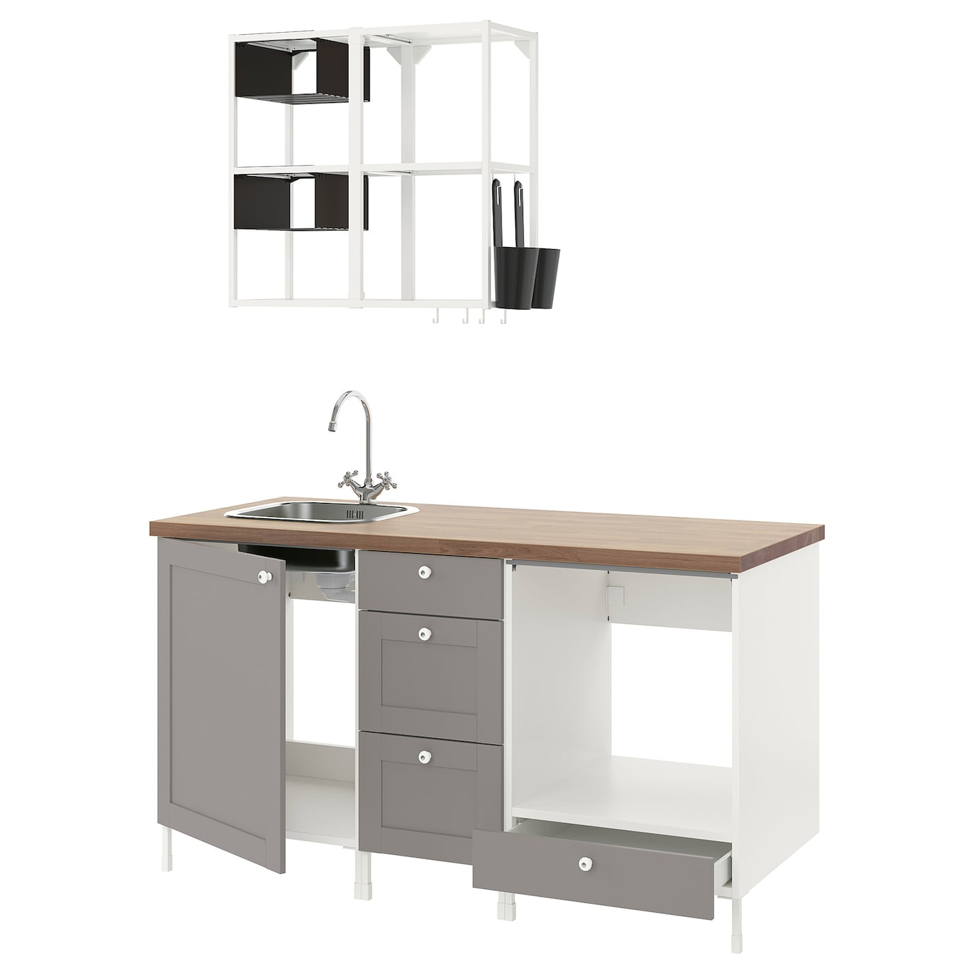 Комбинация шкафов для прачечной и кухни - ENHET  IKEA/ ЭНХЕТ ИКЕА, 163x63,5x222 см, белый/серый/бежевый
